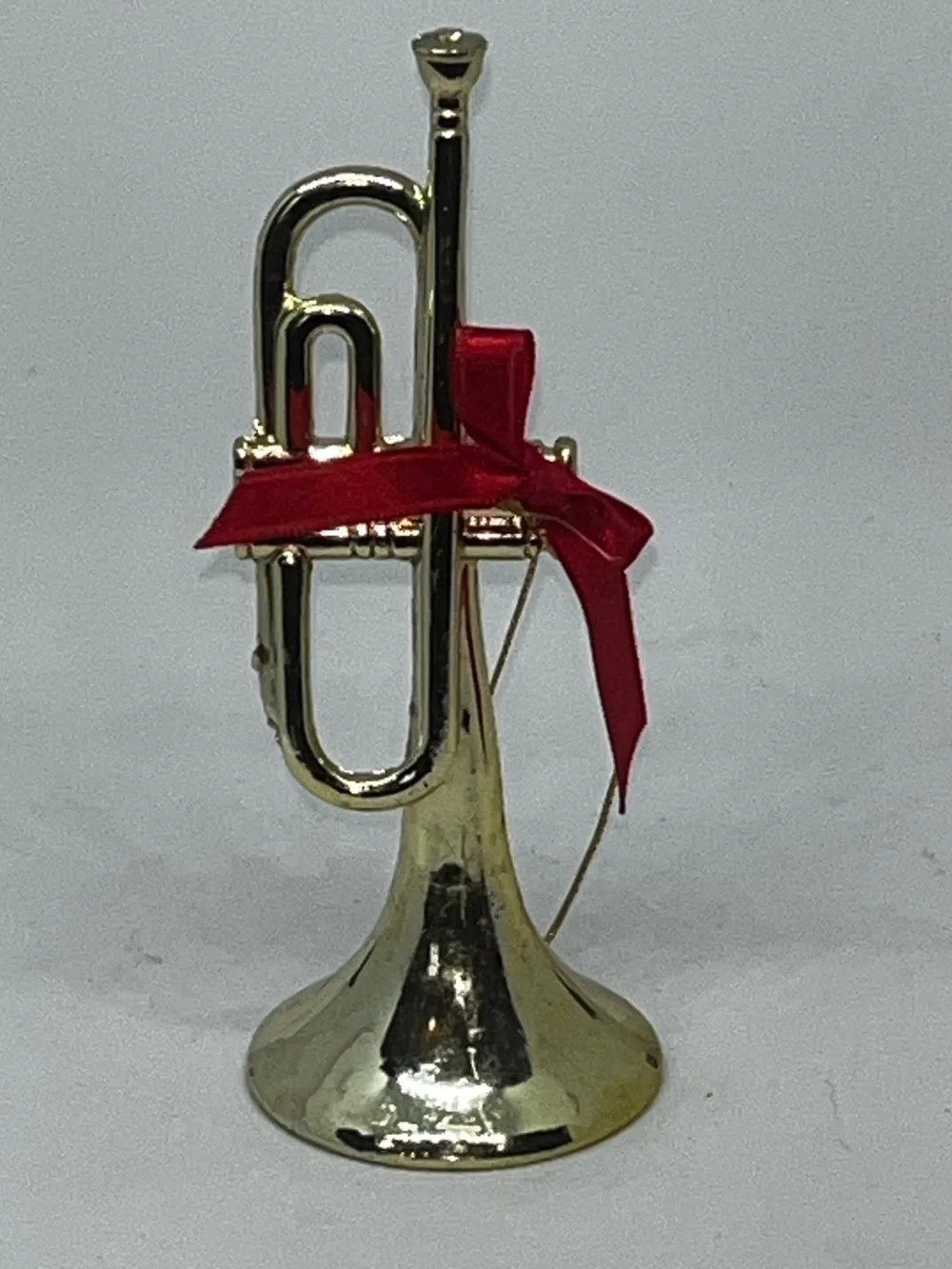 Gold Trumpet Ornament with Red Bow